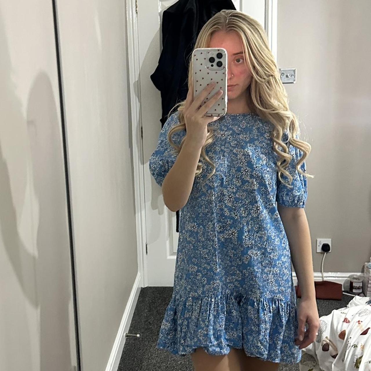 blue floral backless dress Petite Depop