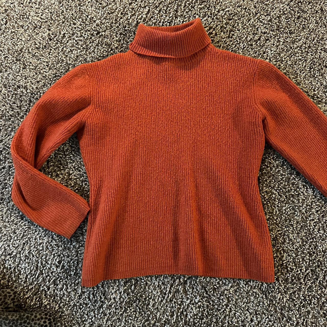 bright burnt orange turtleneck sweater tagged size... - Depop