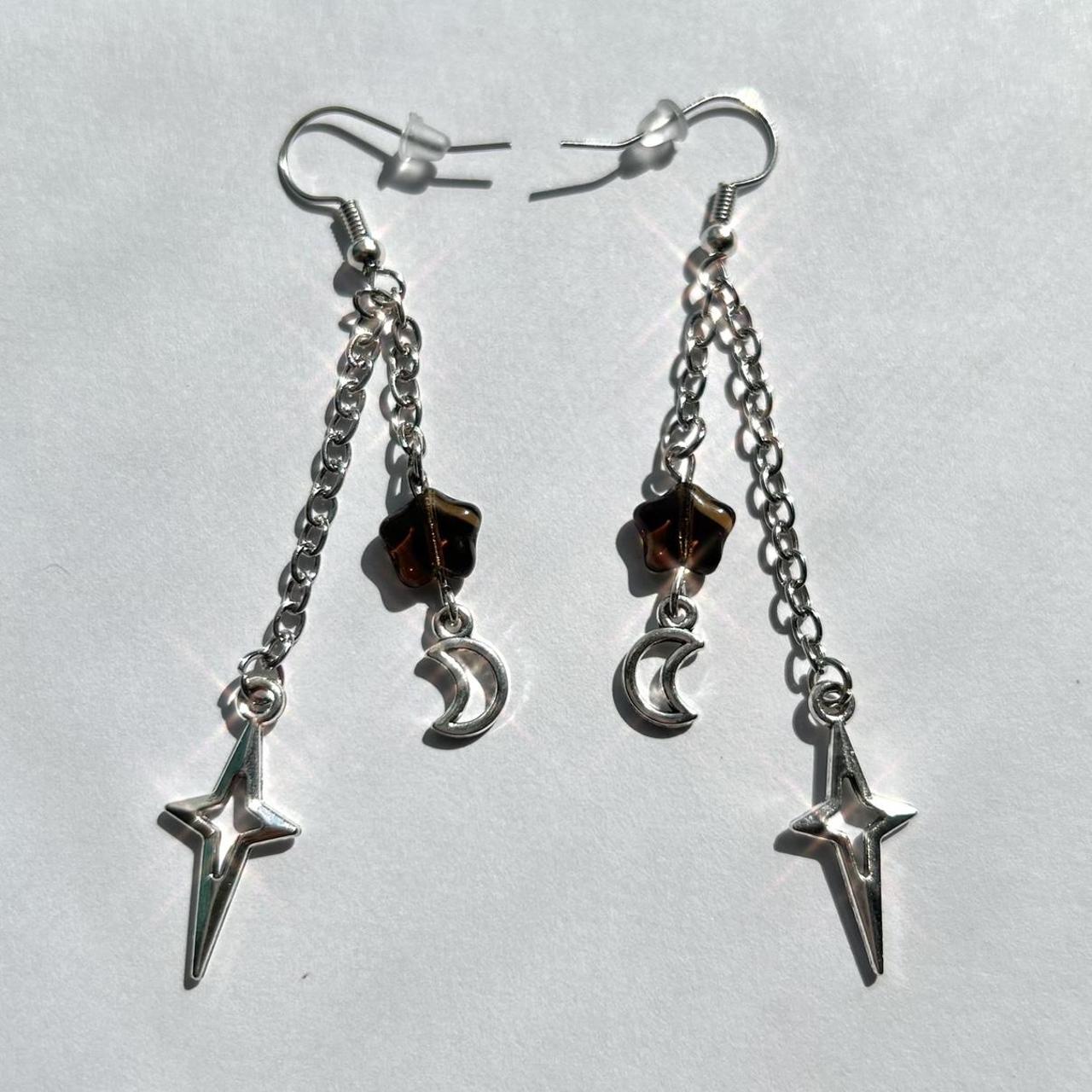 Silver nickel free dangle drop earrings with sparkle... Depop