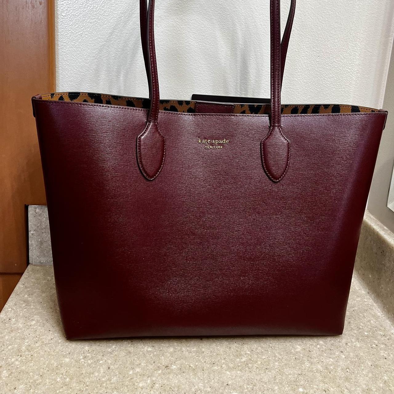 Kate Spade tote burgundy with leopard print. Depop