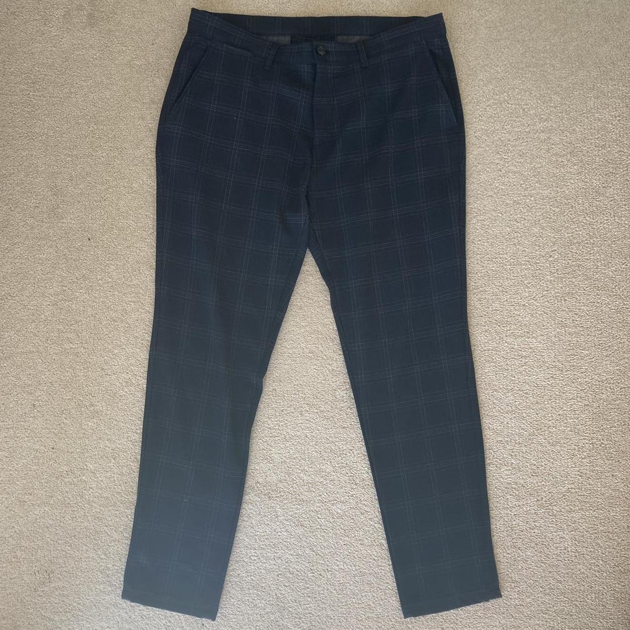 Zara Men's Navy and Grey Trousers | Depop