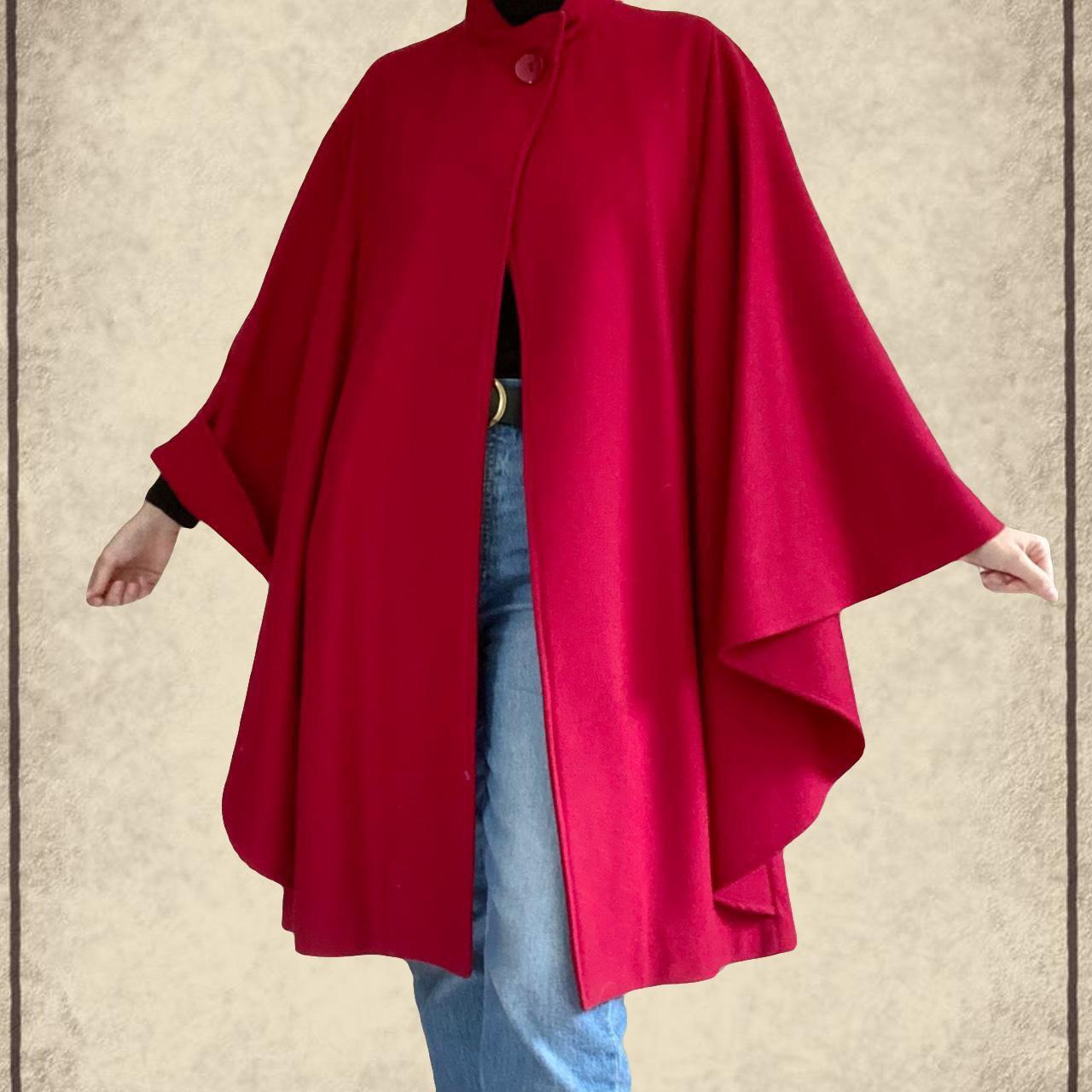 Vintage 1970's Red 100% Wool Cape Double Lined Lined... - Depop