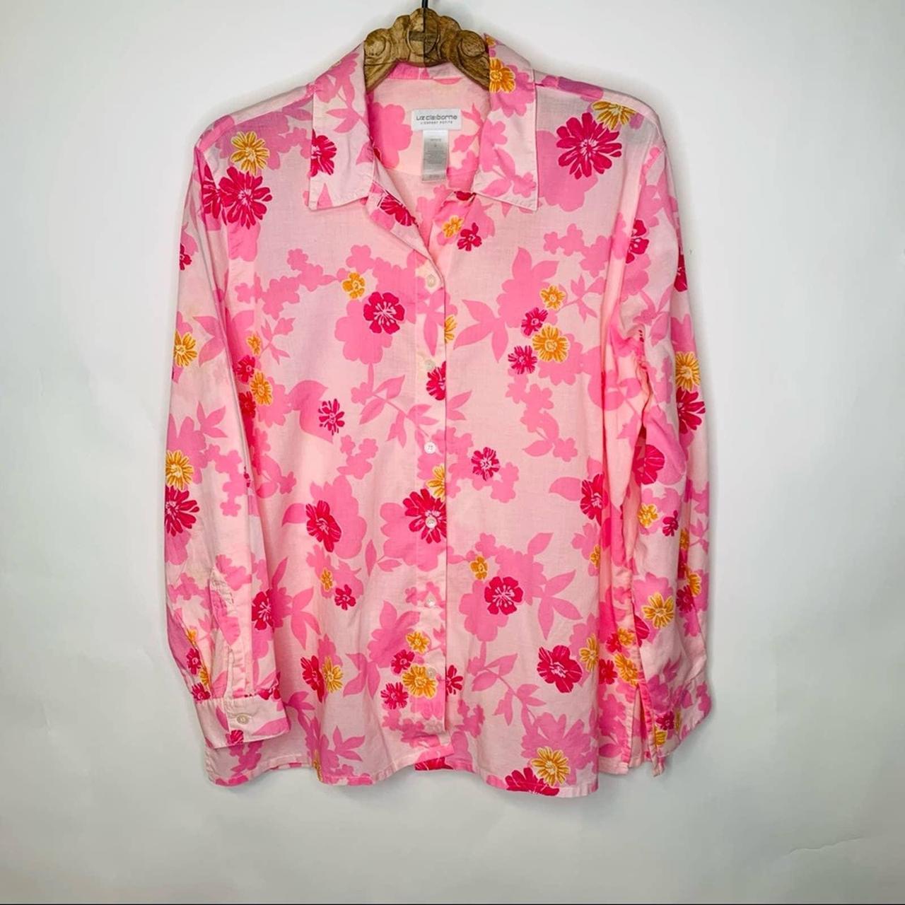 Liz Claiborne Pink Floral Cotton Shirt labled a... - Depop