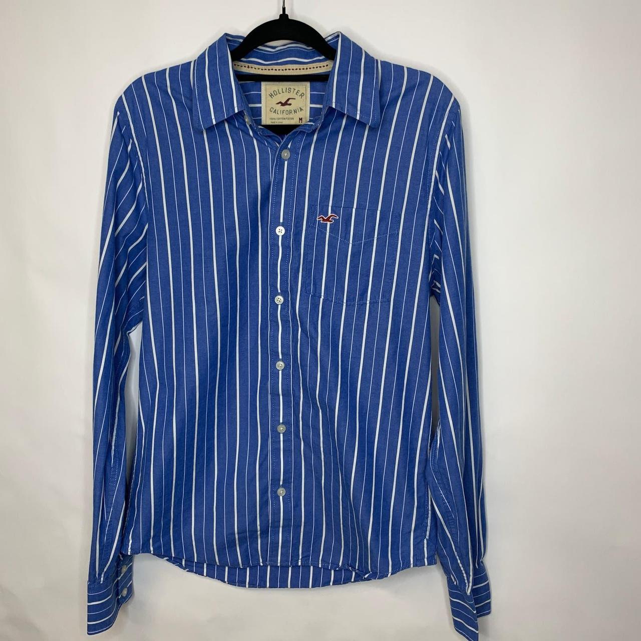 Blue and White Striped Shirt by HOLLISTER Used GOOD - Depop