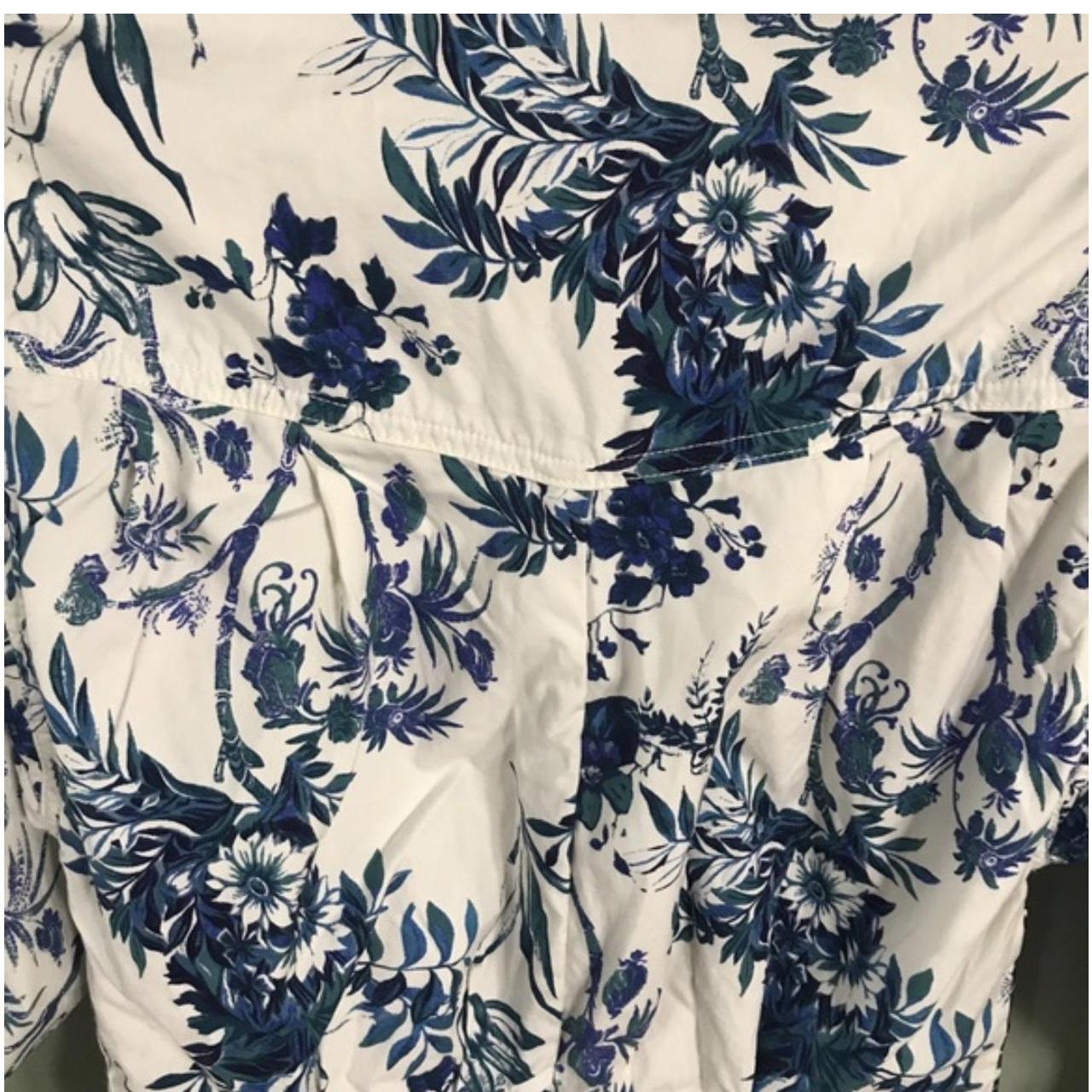 Anthropologie Lucienne white blue floral print... - Depop