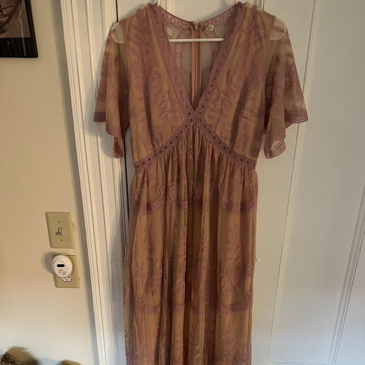 dusty rose floor length lace dress, worn once to a... - Depop