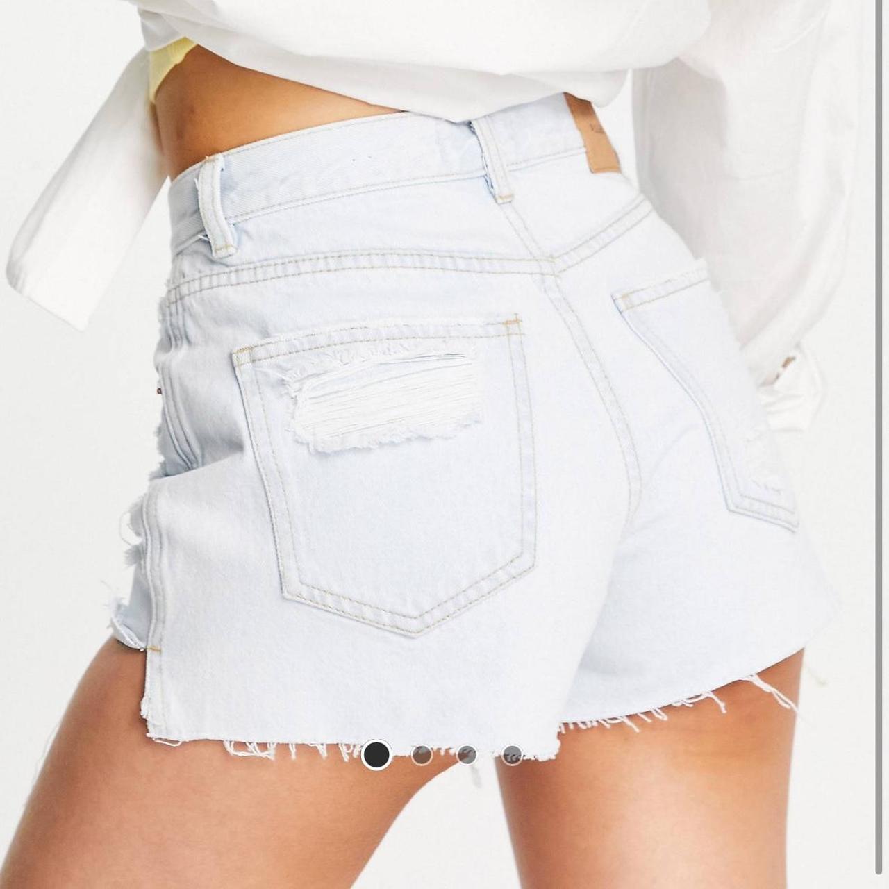 Pull&Bear denim mom shorts with rips in Depop