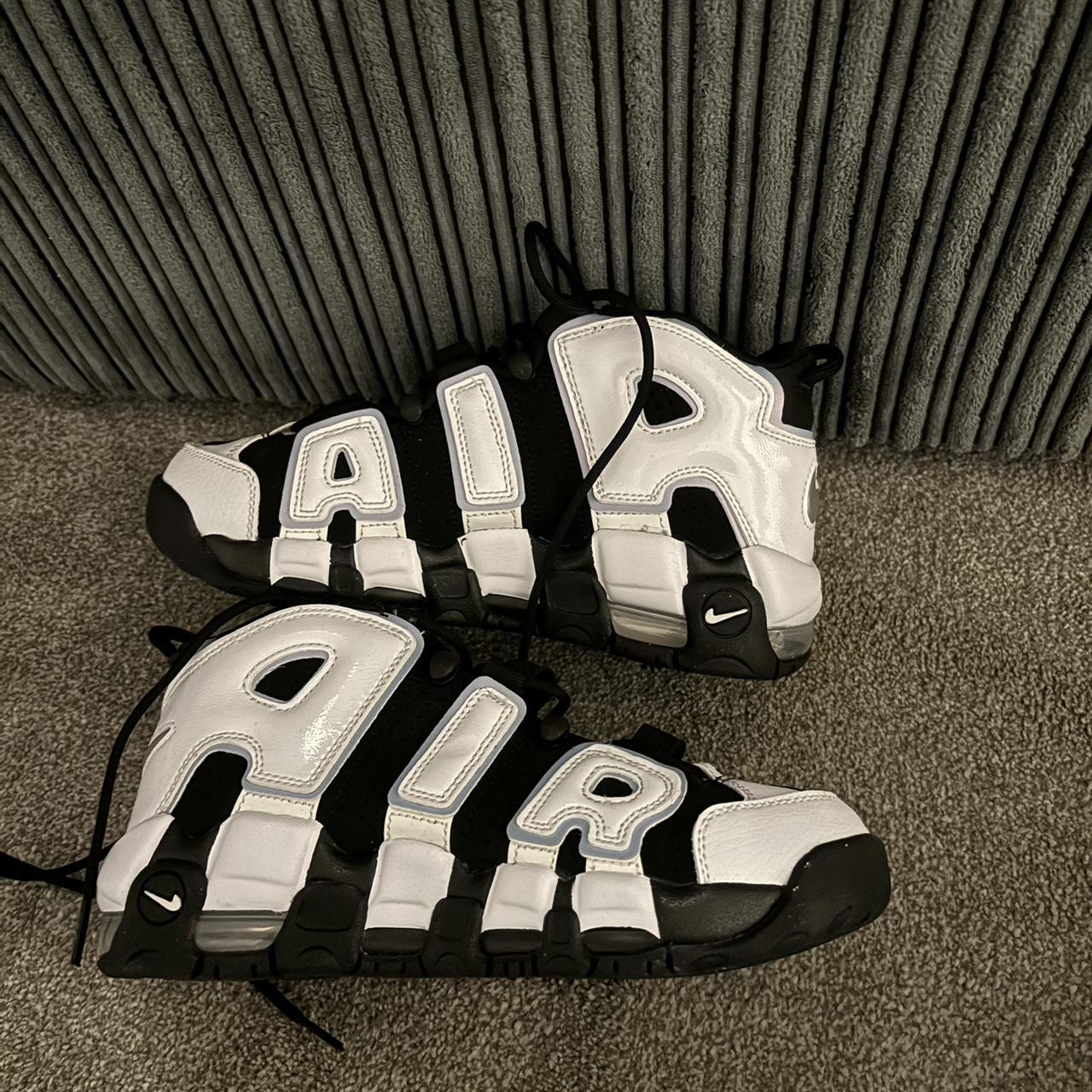 uptempo black and white on feet