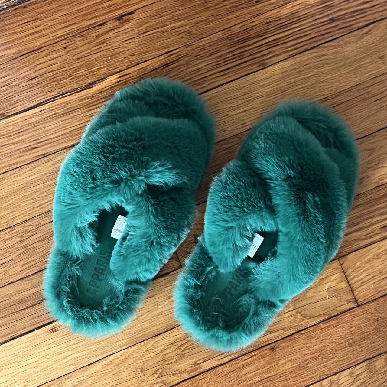 Super soft emerald green fuzzy slippers from... - Depop