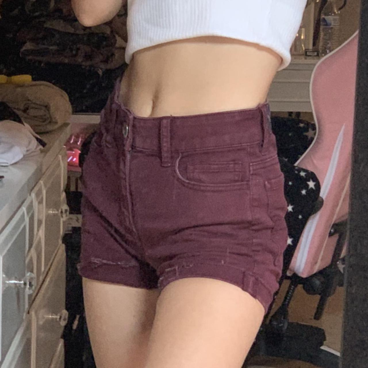 Burgundy high clearance waisted denim shorts