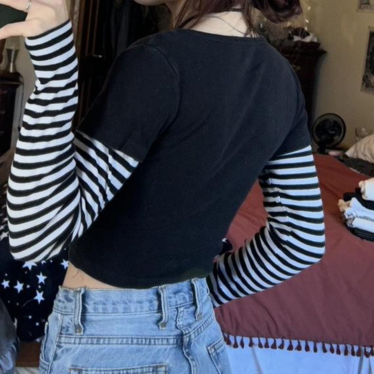 brandy melville t-shirt long sleeve crop two stripe White one Size