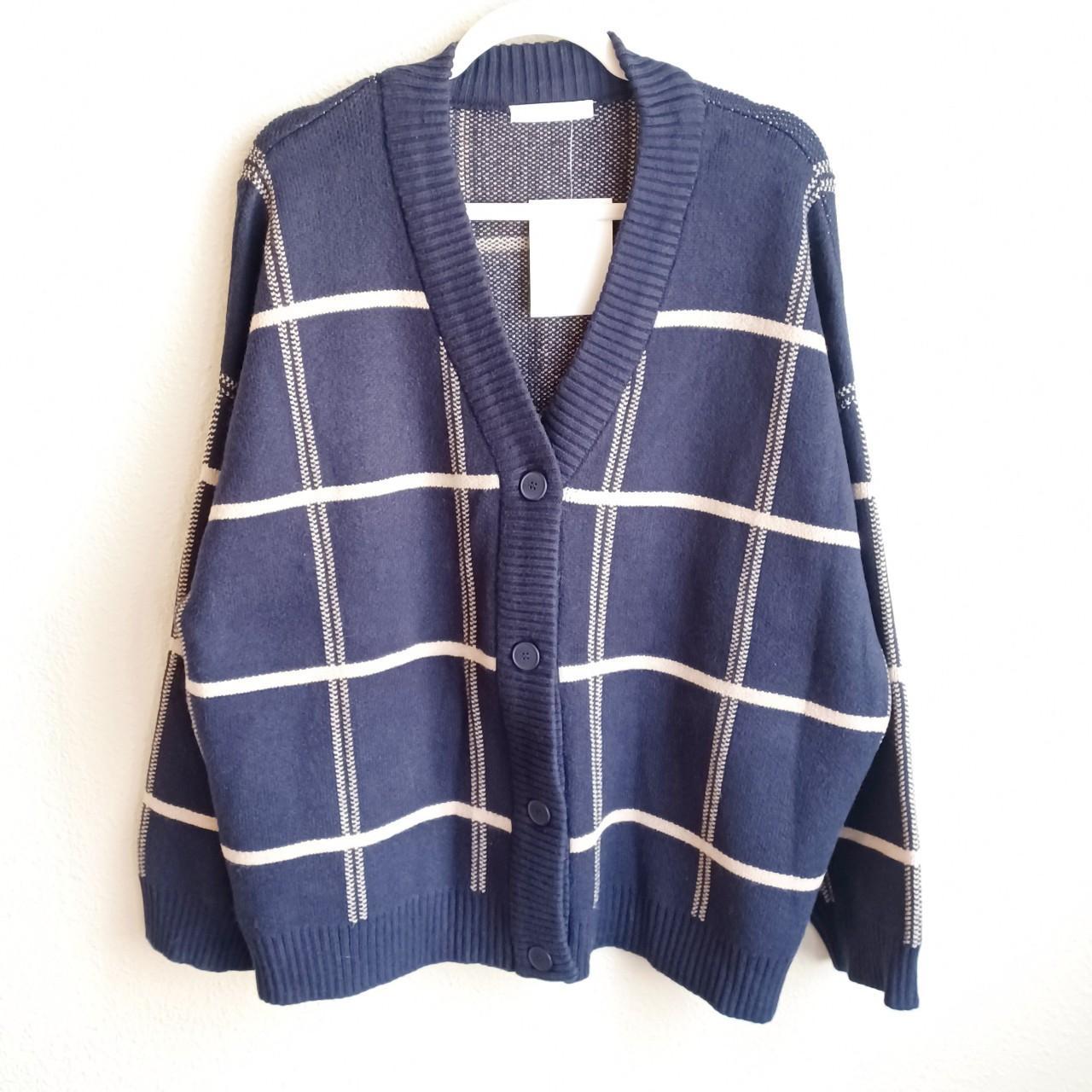 Oak and fort selling plaid cardigan Navy