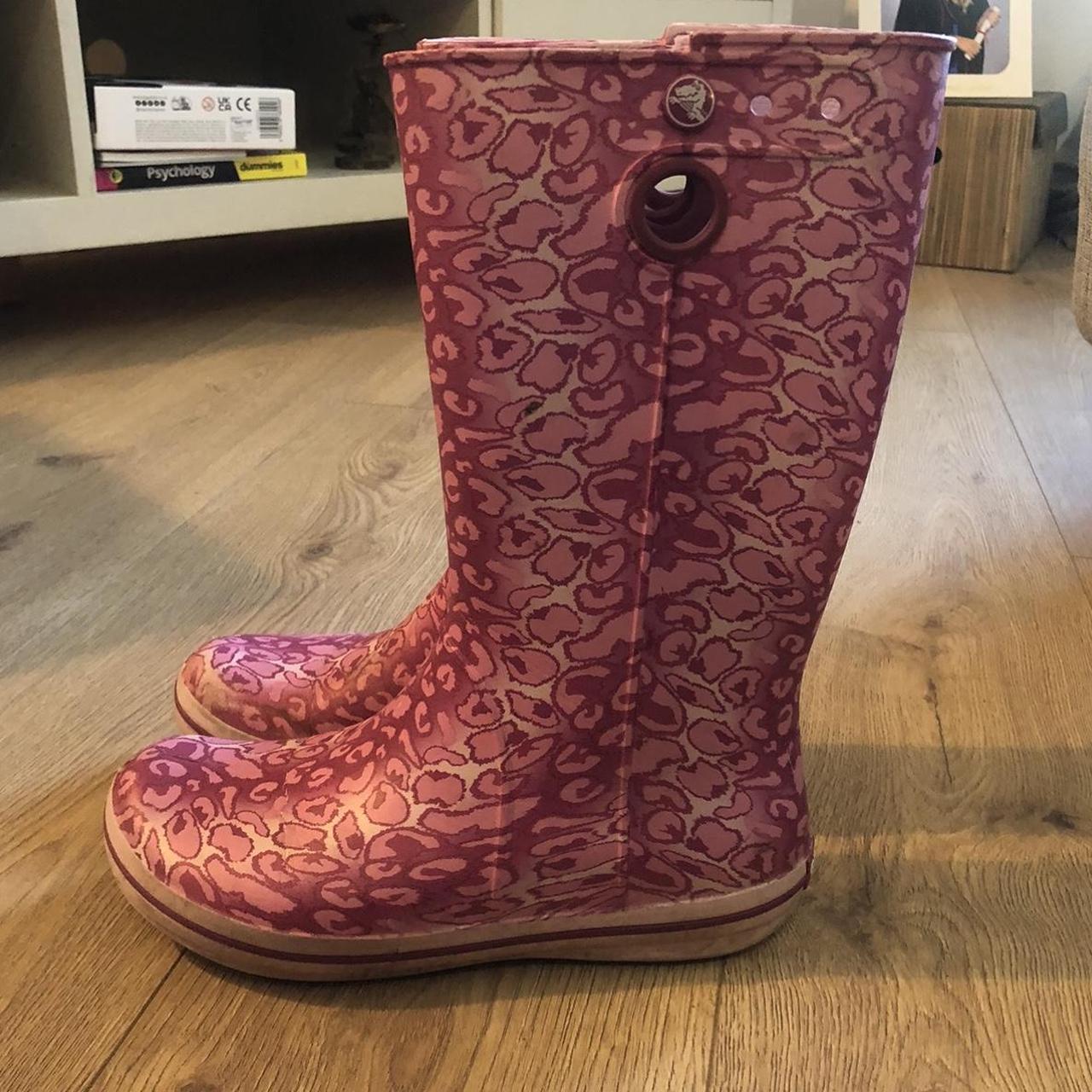 Pink Leopard Print Croc Wellies Size 6 Very worn