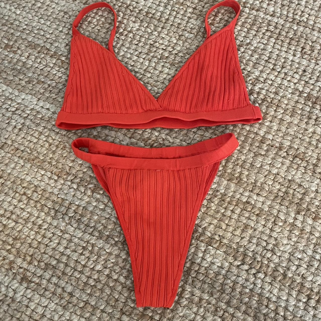 SIR. Ribbed red swim bikini set Size 2 top - slight... - Depop