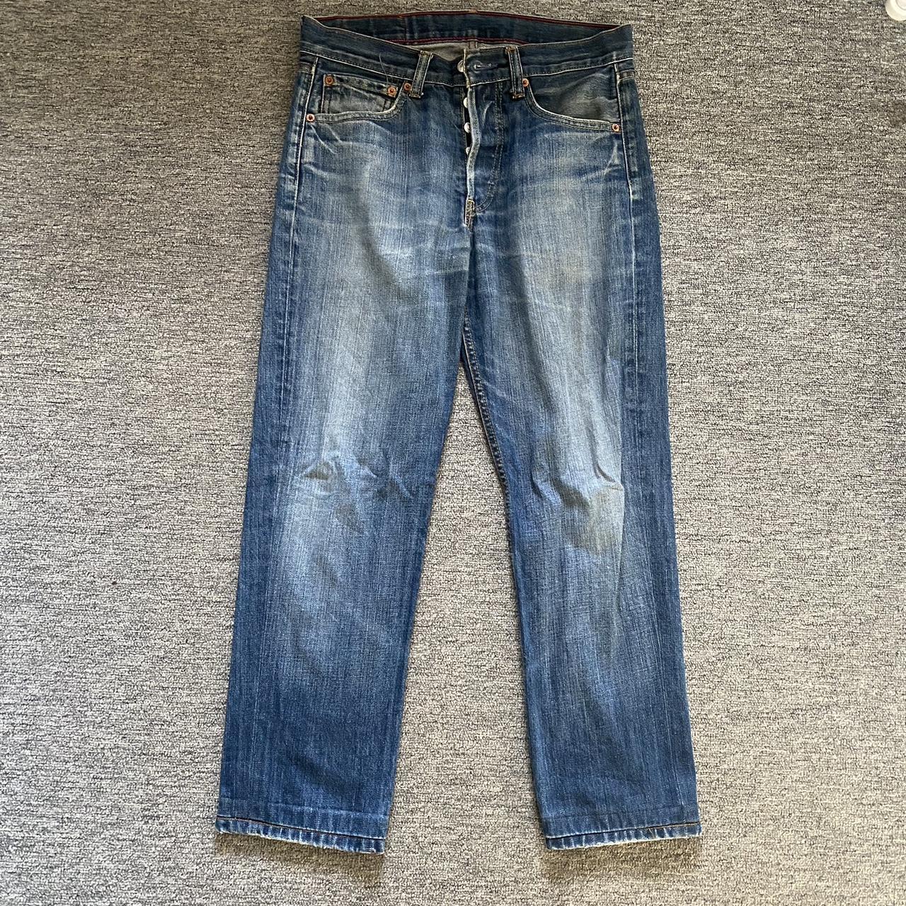 Blue Levi’s jeans Worn a lot - not sure of the size... - Depop