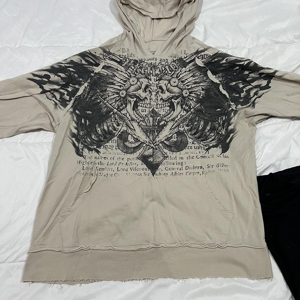 Affliction pull-over hoodie Size x-large but fits... - Depop