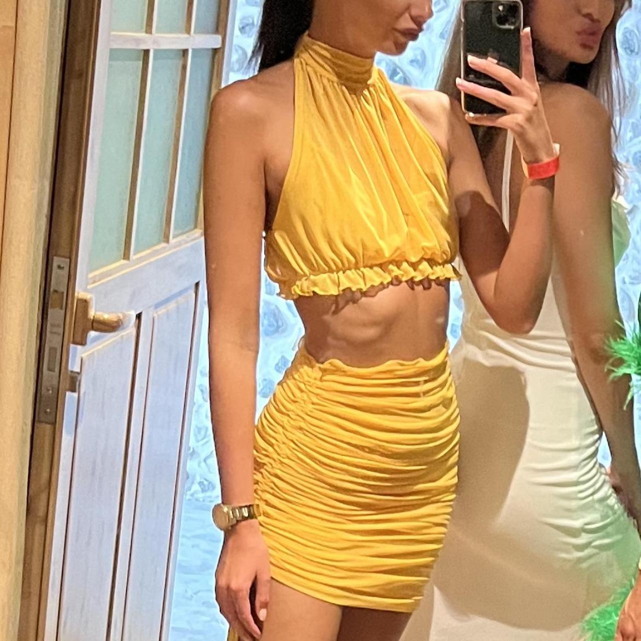 Fashion Nova yellow two piece skirt and top Size. Depop