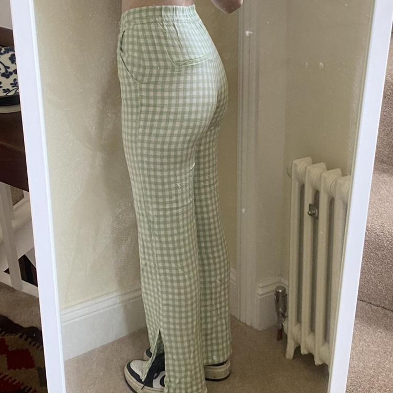 Green and store white gingham pants