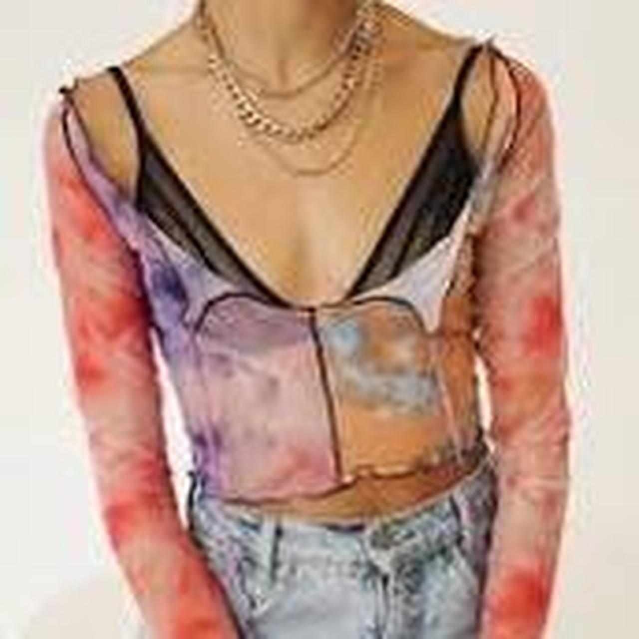 Tie Dye Sheer Mesh Long Sleeve Top