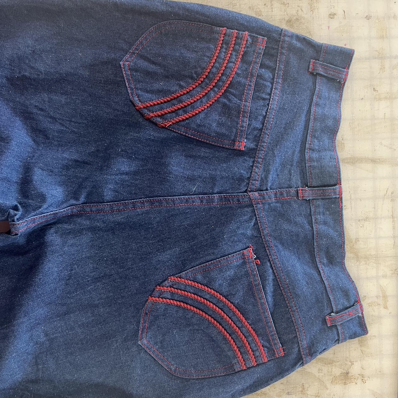 Dark blue jeans with red stitching! Somewhat... - Depop