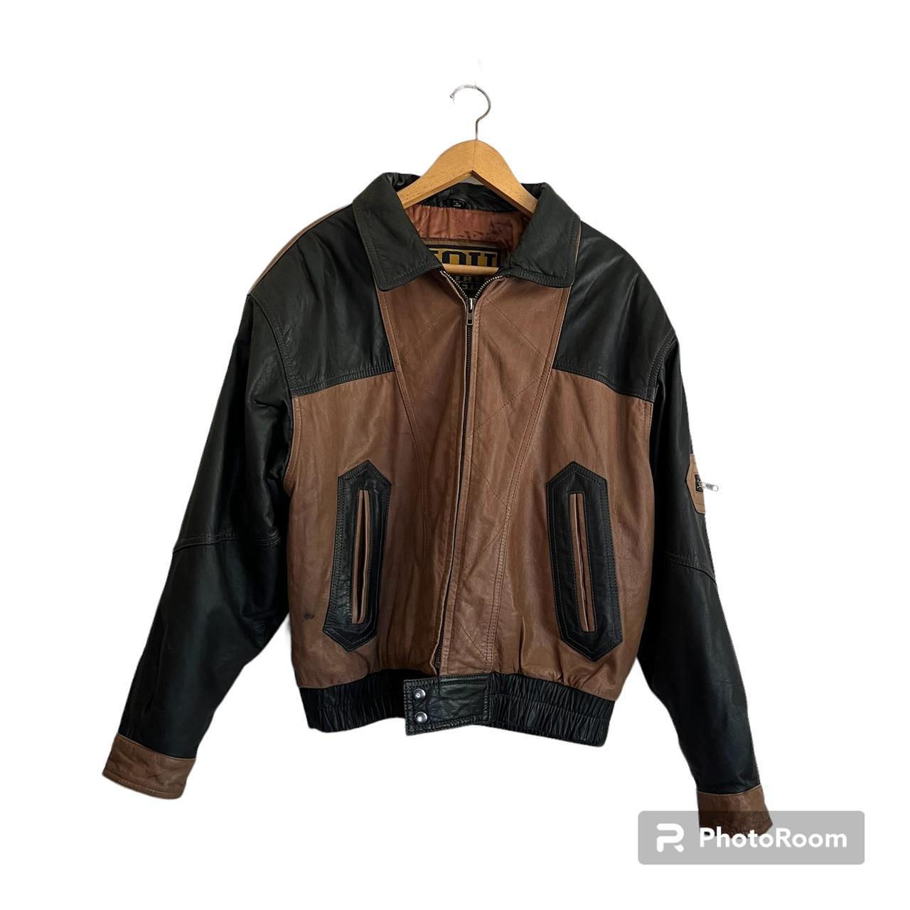 IOU Vintage Leather Motorcycle Bomber Jacket Men’s...