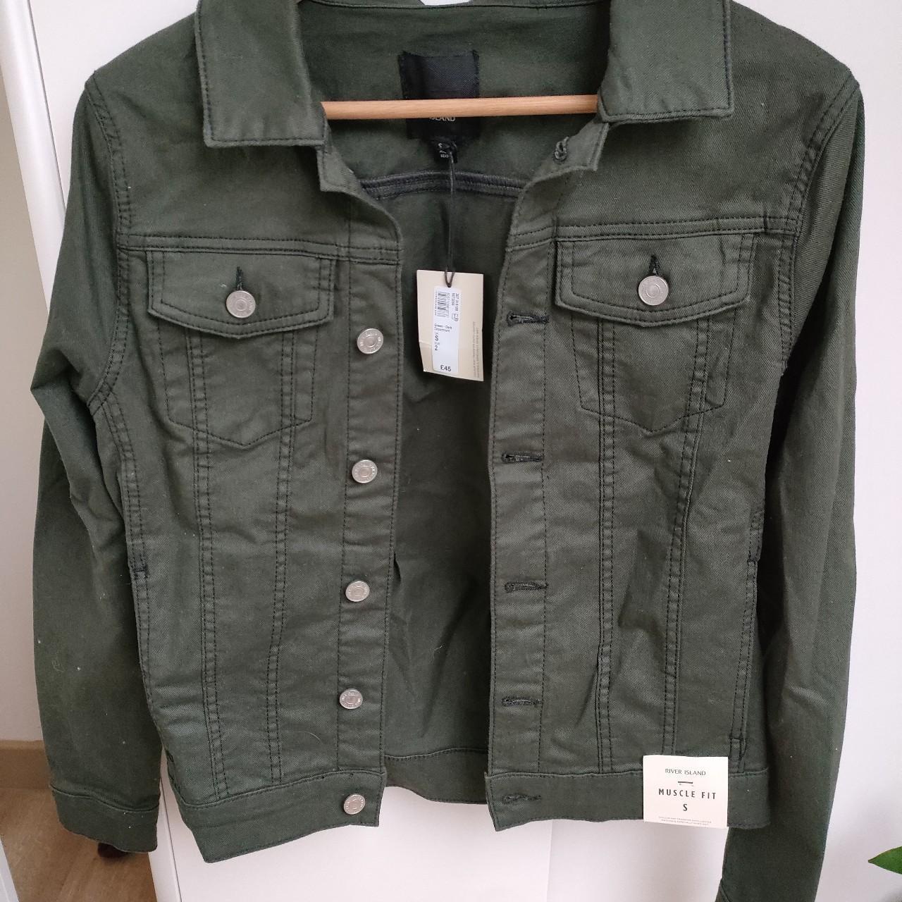 Dark green muscle fit denim clearance jacket