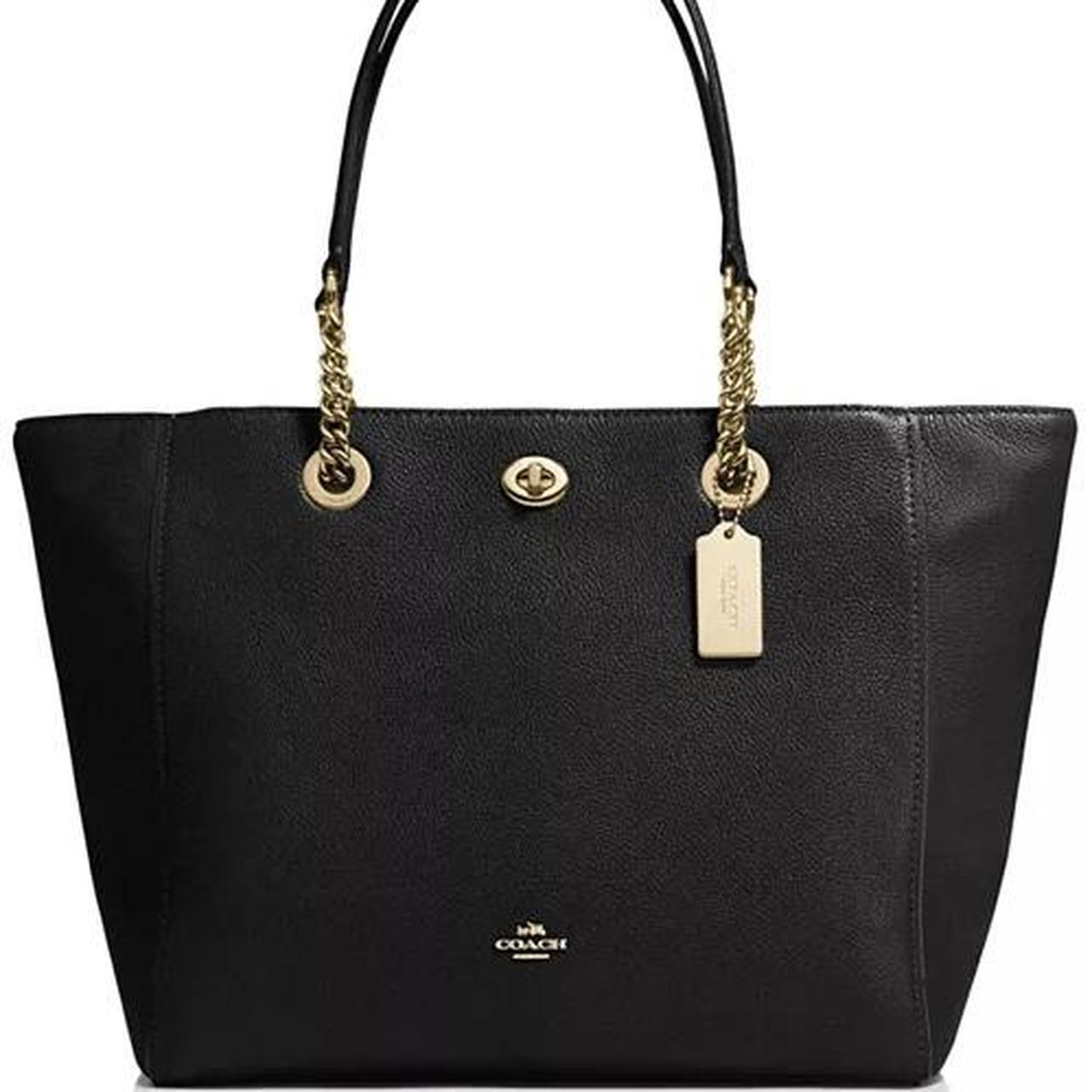 Coach turnlock chain tote in polished pebble leather sale