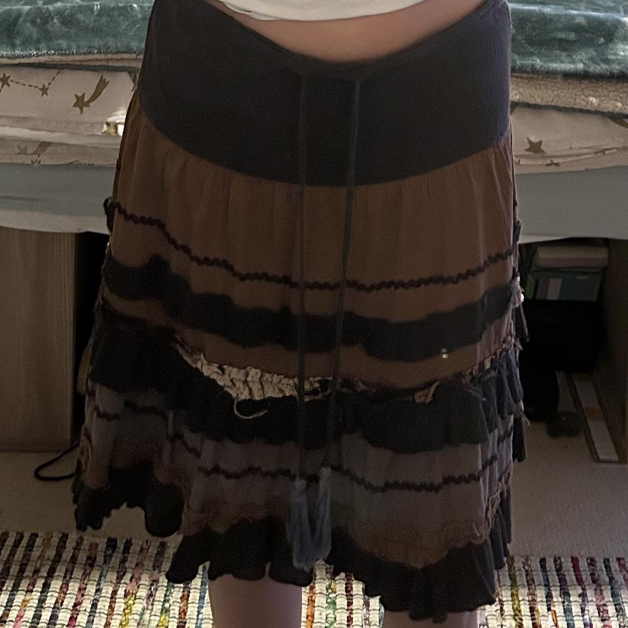 MIDI brown skirt with layers and can be adjusted by... - Depop