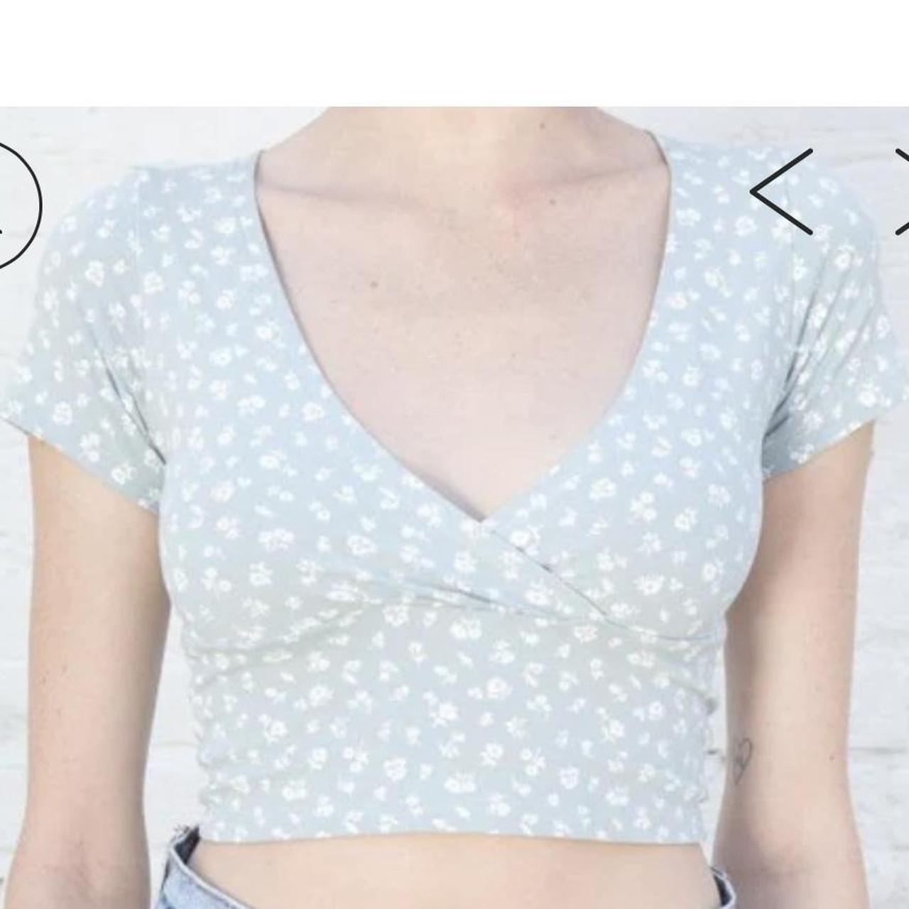 Brandy Melville Blue floral v neck top Never... - Depop