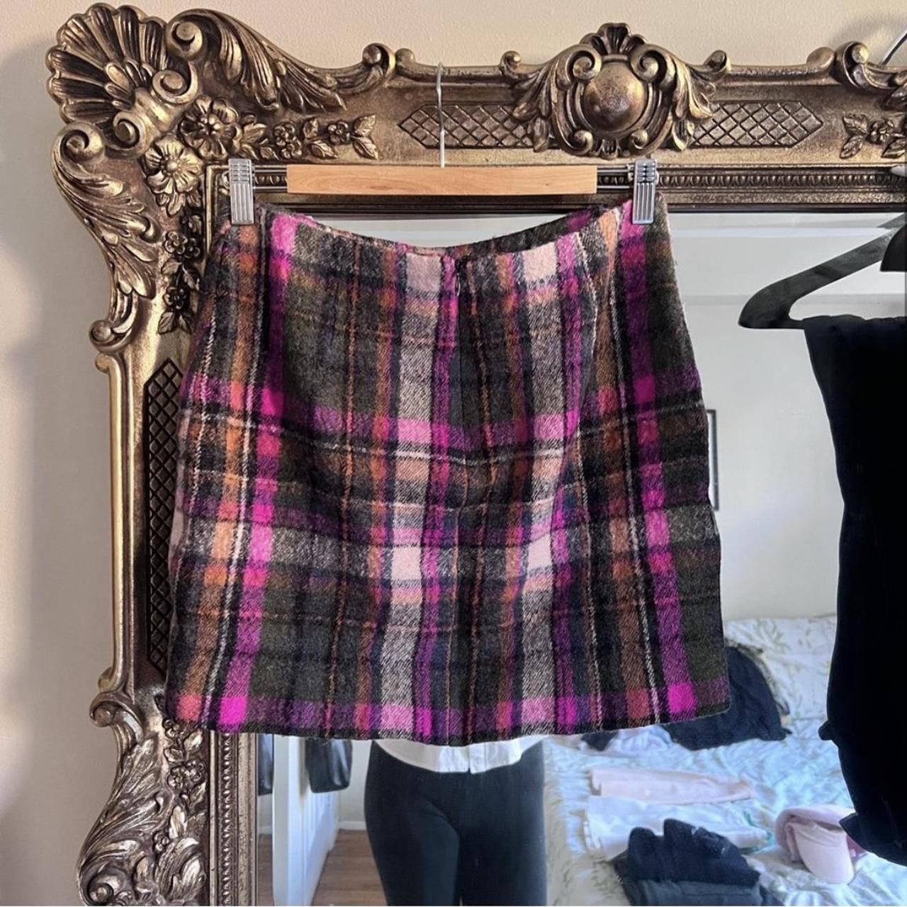 Pink wool outlet plaid mini skirt