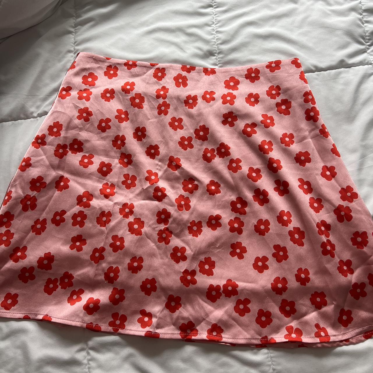 Pink skirt 2025 with red flowers