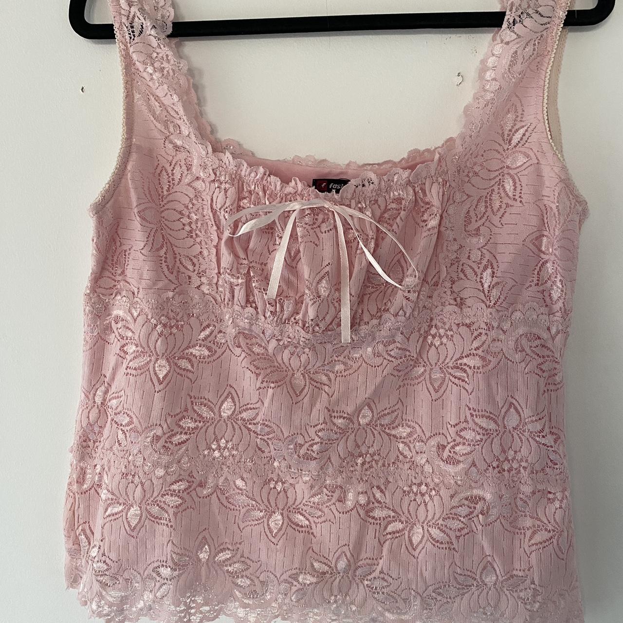 Gorgeous vintage pink lace top 💋 Label says XL but... - Depop