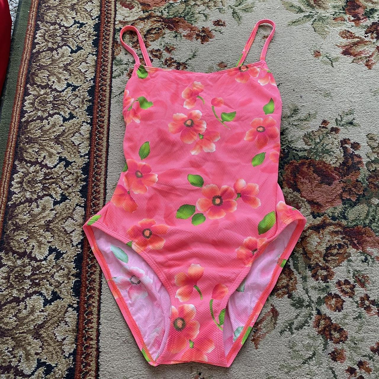 Women's Pink and Green Swimsuit-one-piece | Depop
