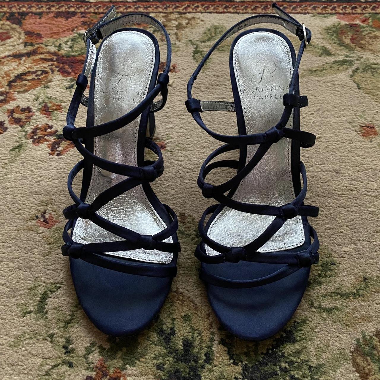 navy blue strappy satin leather pumps brand Depop