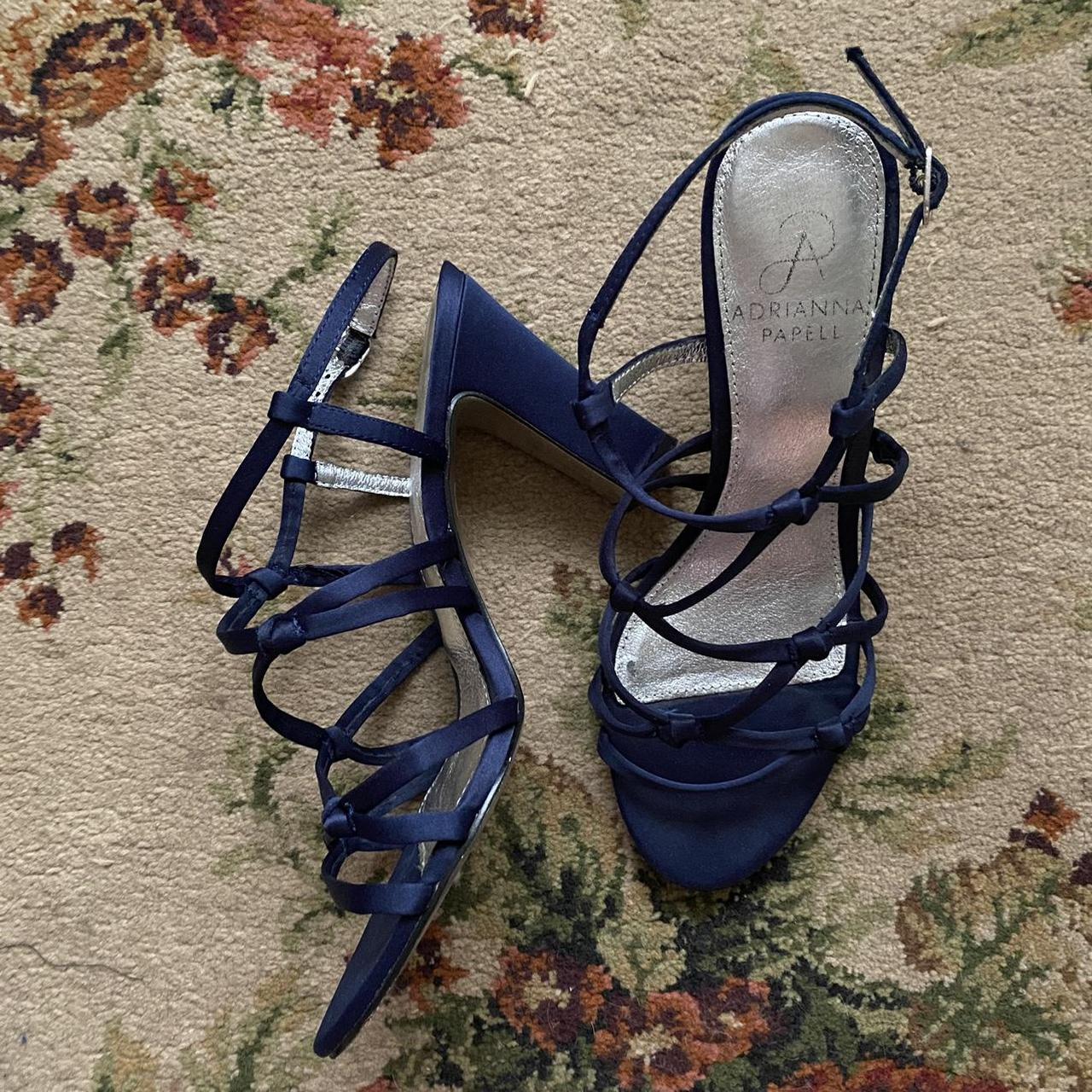 navy blue strappy satin leather pumps brand Depop