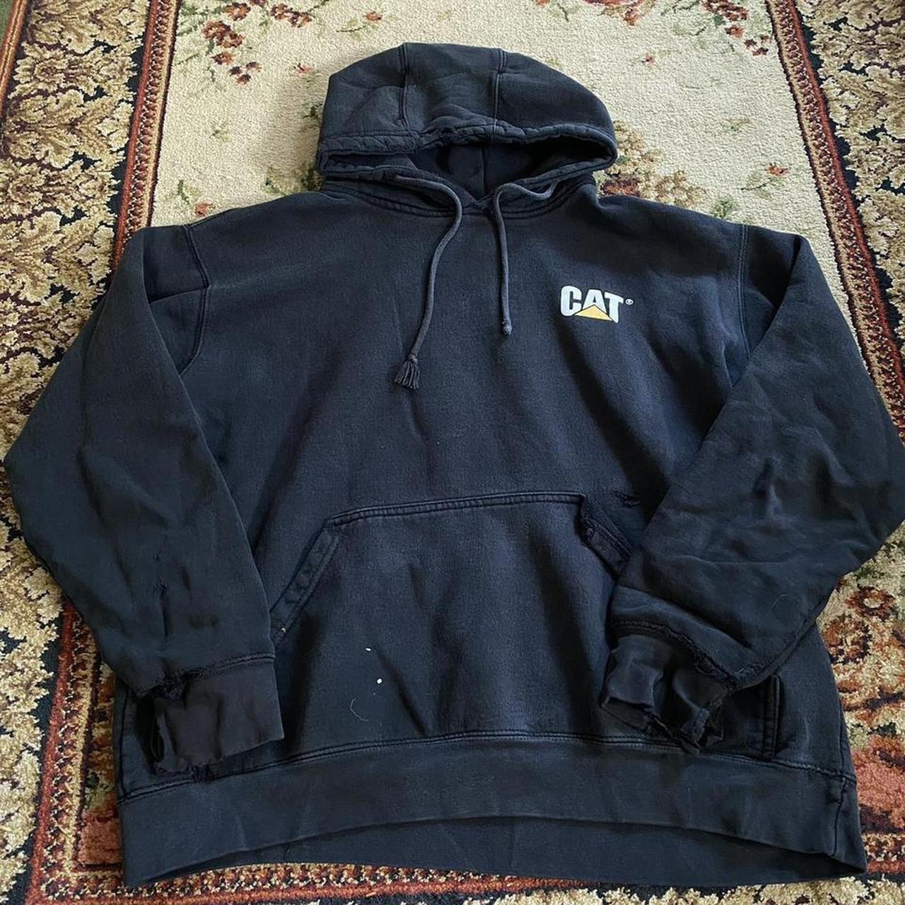 distressed CAT workwear hoodie this awesome Depop