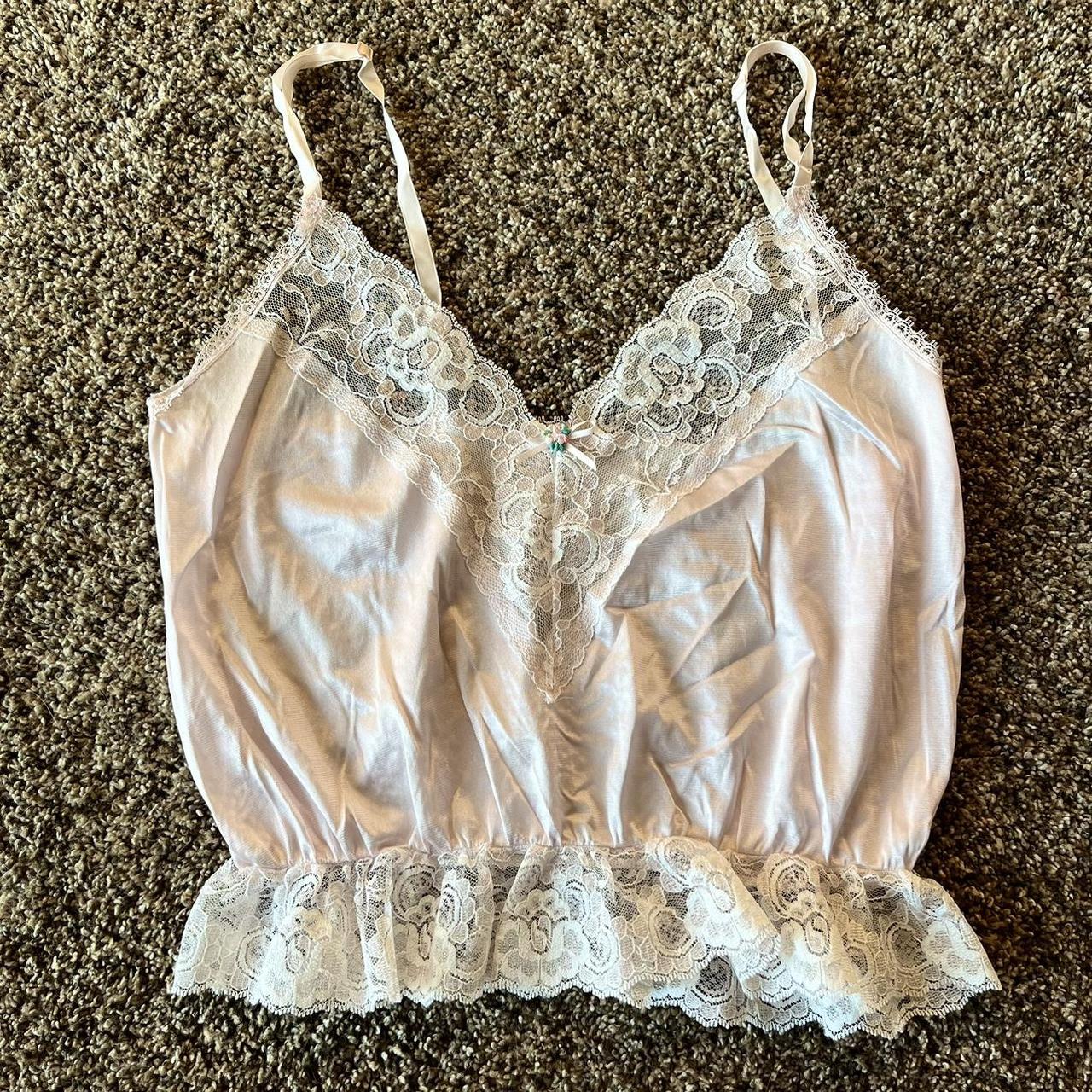 baby pink white lace lingerie top brand Depop