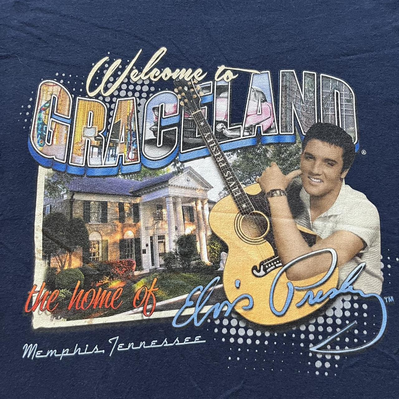 navy blue Elvis Presley Graceland postcard tee - Depop