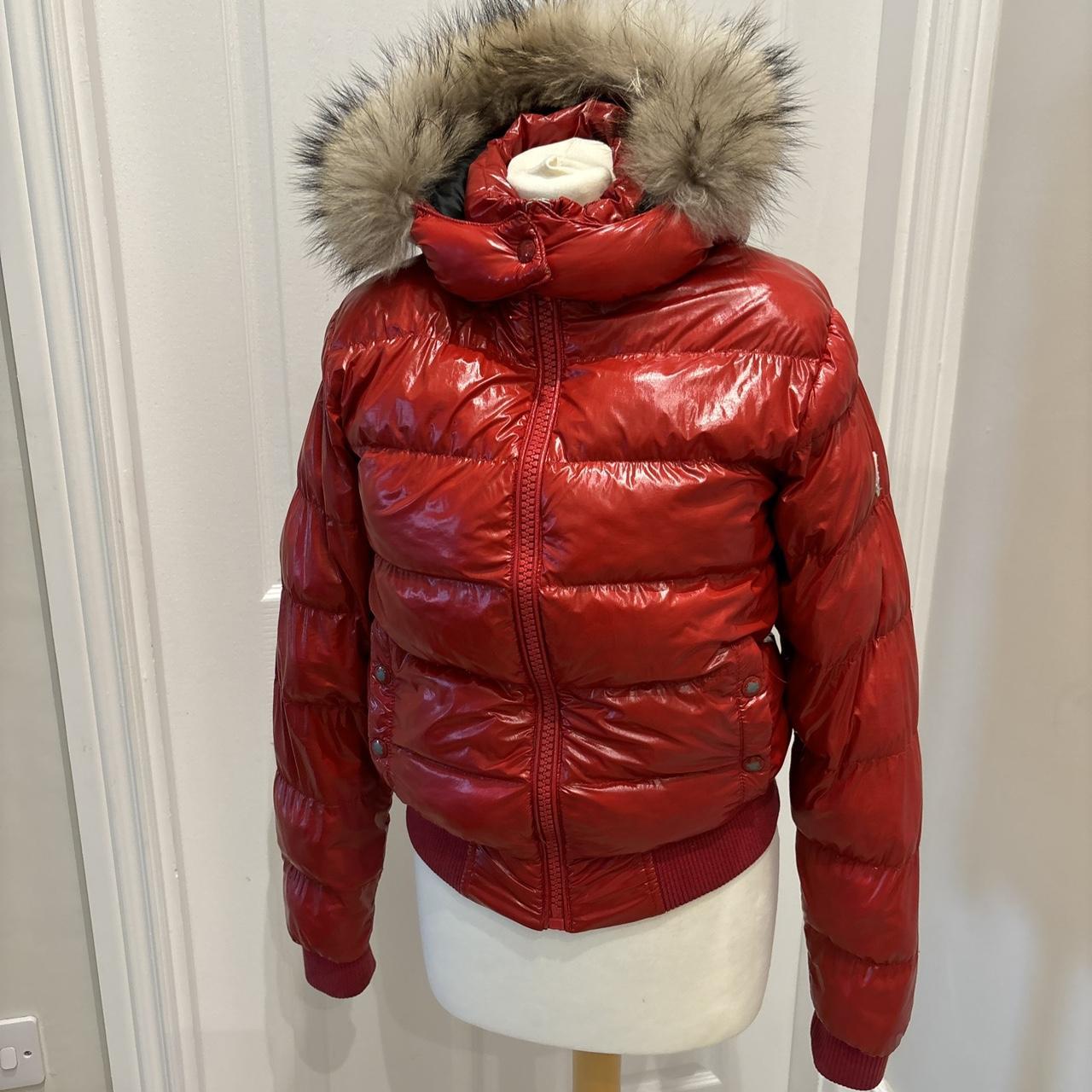 Moncler red fur women's coat hotsell