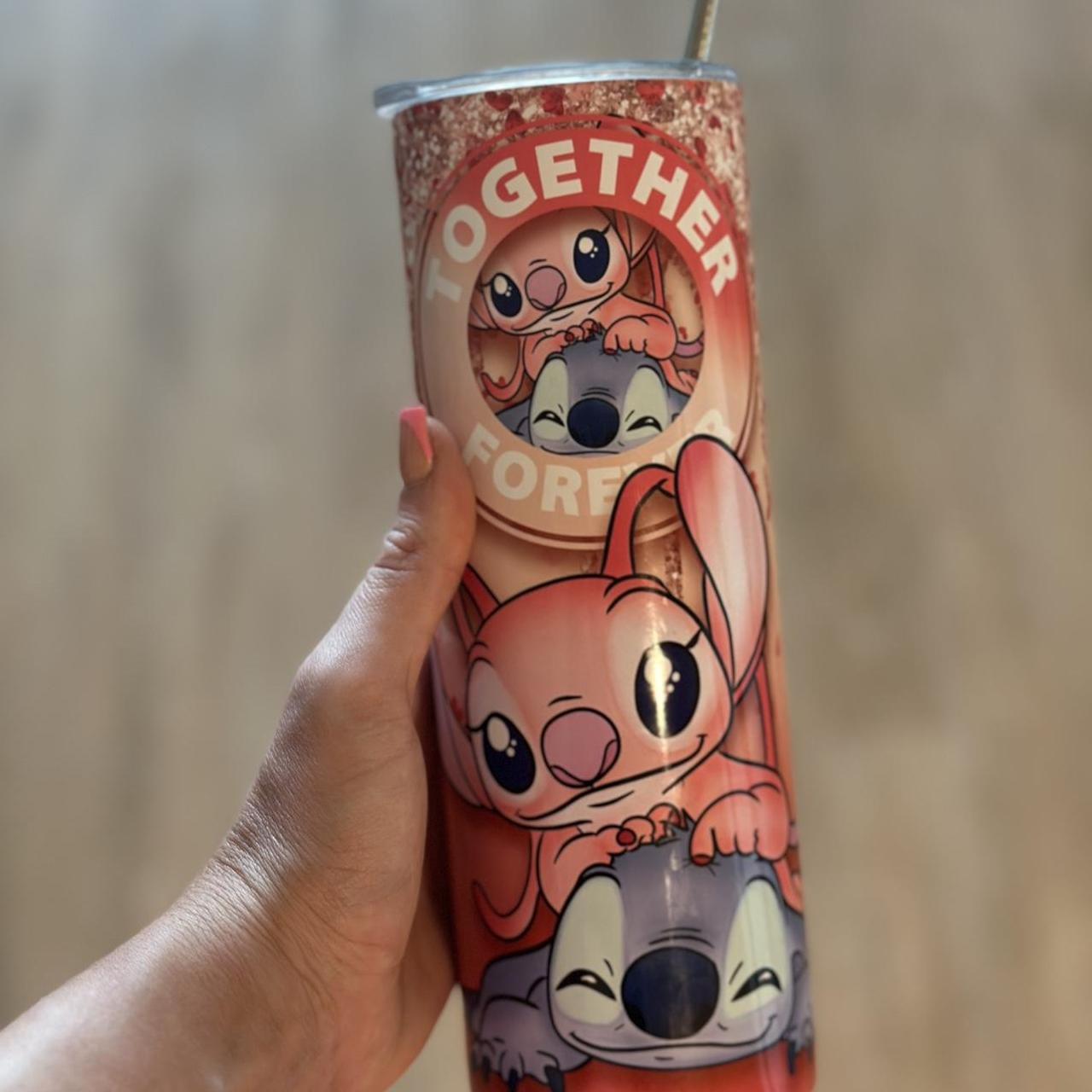 Cute lilo & stitch tumblr cup with the pink stick - Depop