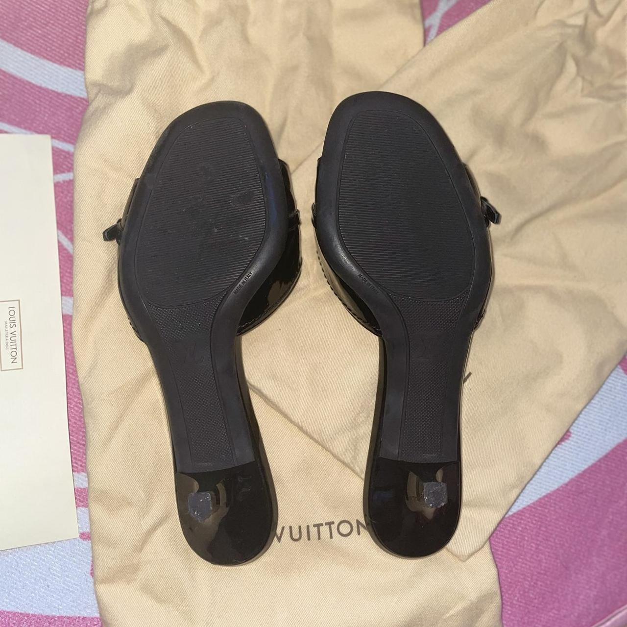 Louis Vuitton Women's Black and Gold Mules | Depop