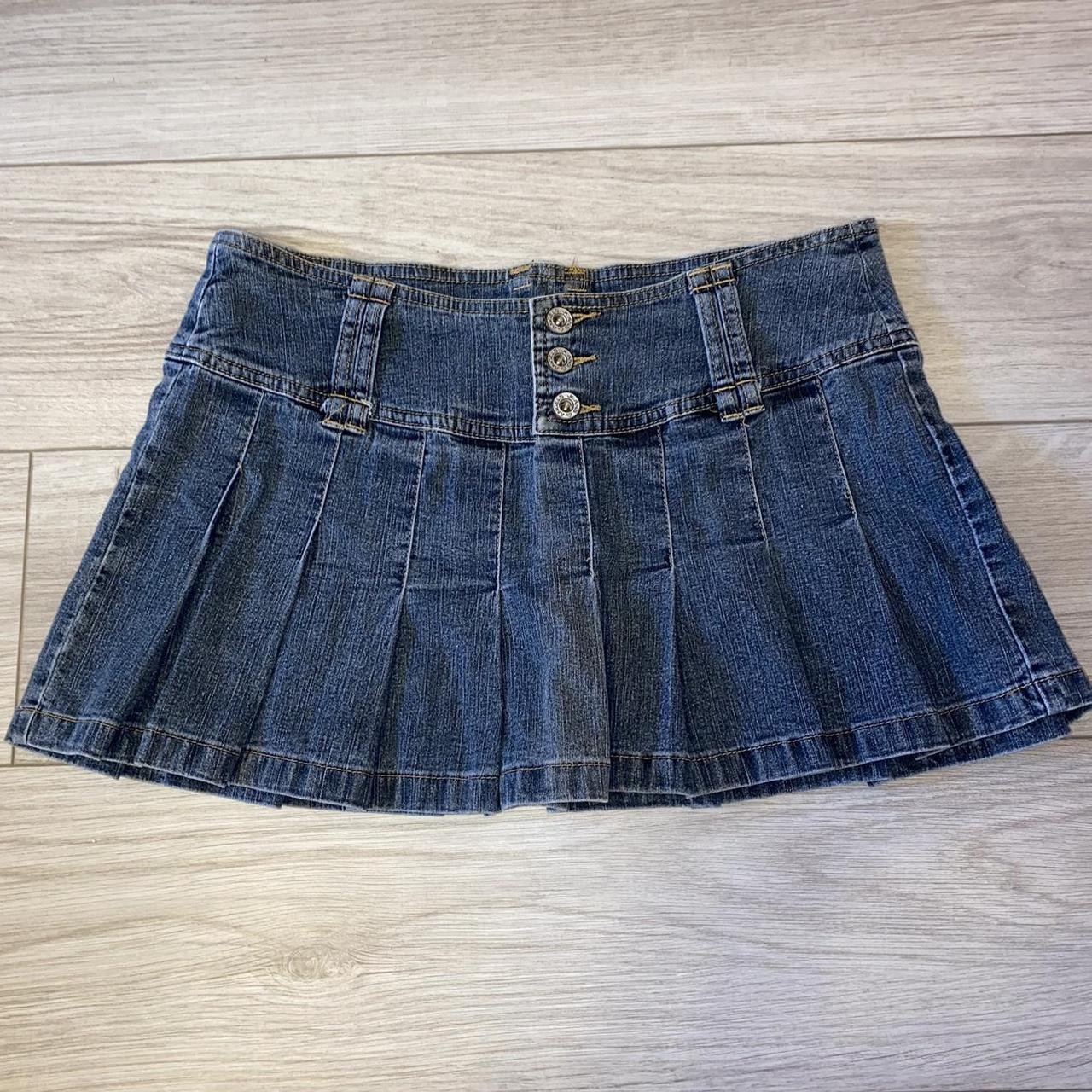 Gorgeous micro mini jean skirt pleaded. Low waisted... - Depop