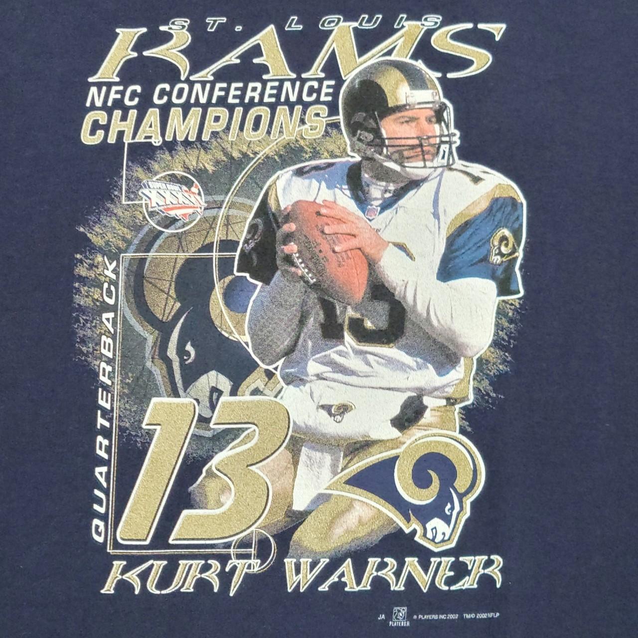 Vintage Kurt Warner T Shirt Adult 2XLarge Blue Rams NFL Football Mens 90s  Y2K