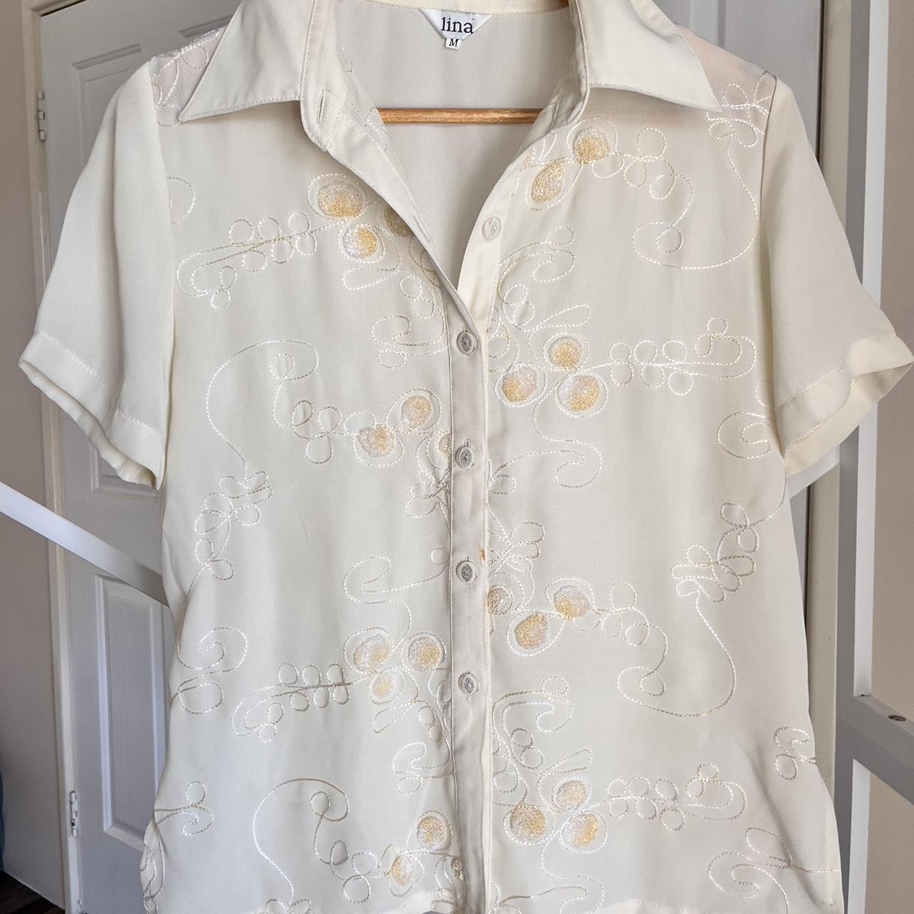 Cute embroidered sheer button up blouse 🌟 Small... - Depop