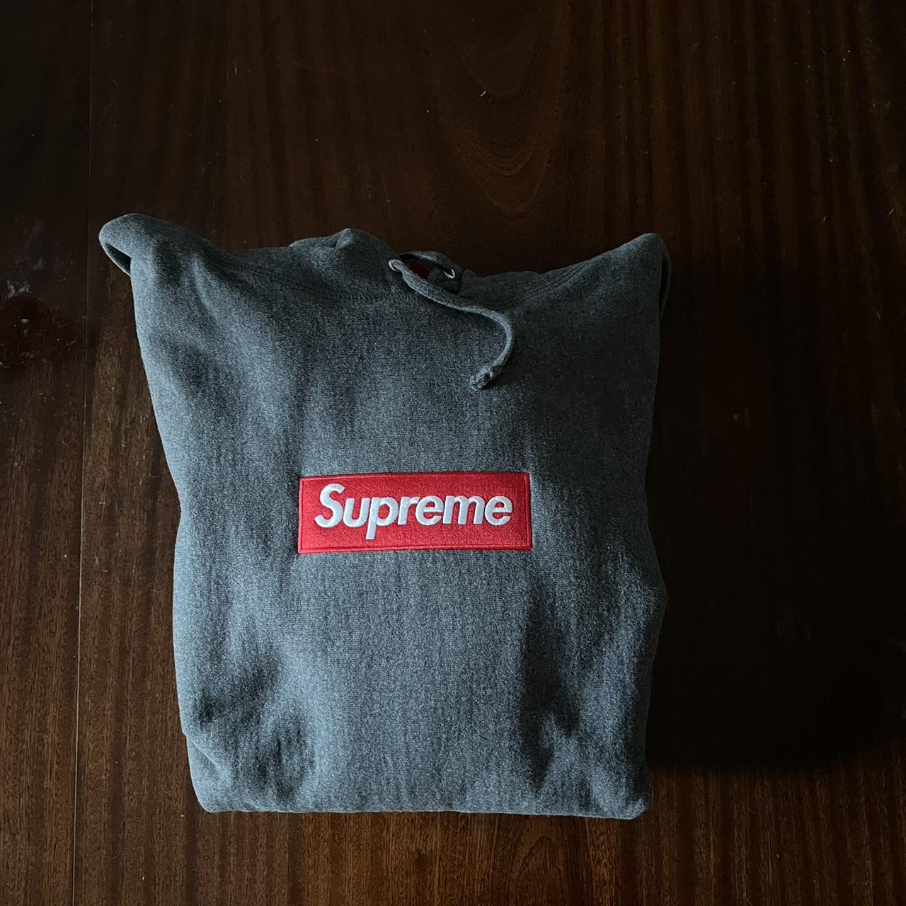 Supreme Box Logo Hooded Sweatshirt Fw21 Charcoal Size L - Depop