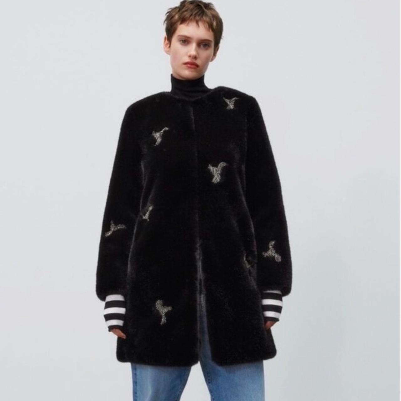 Zara #thick black faux fur #bejewelled Depop