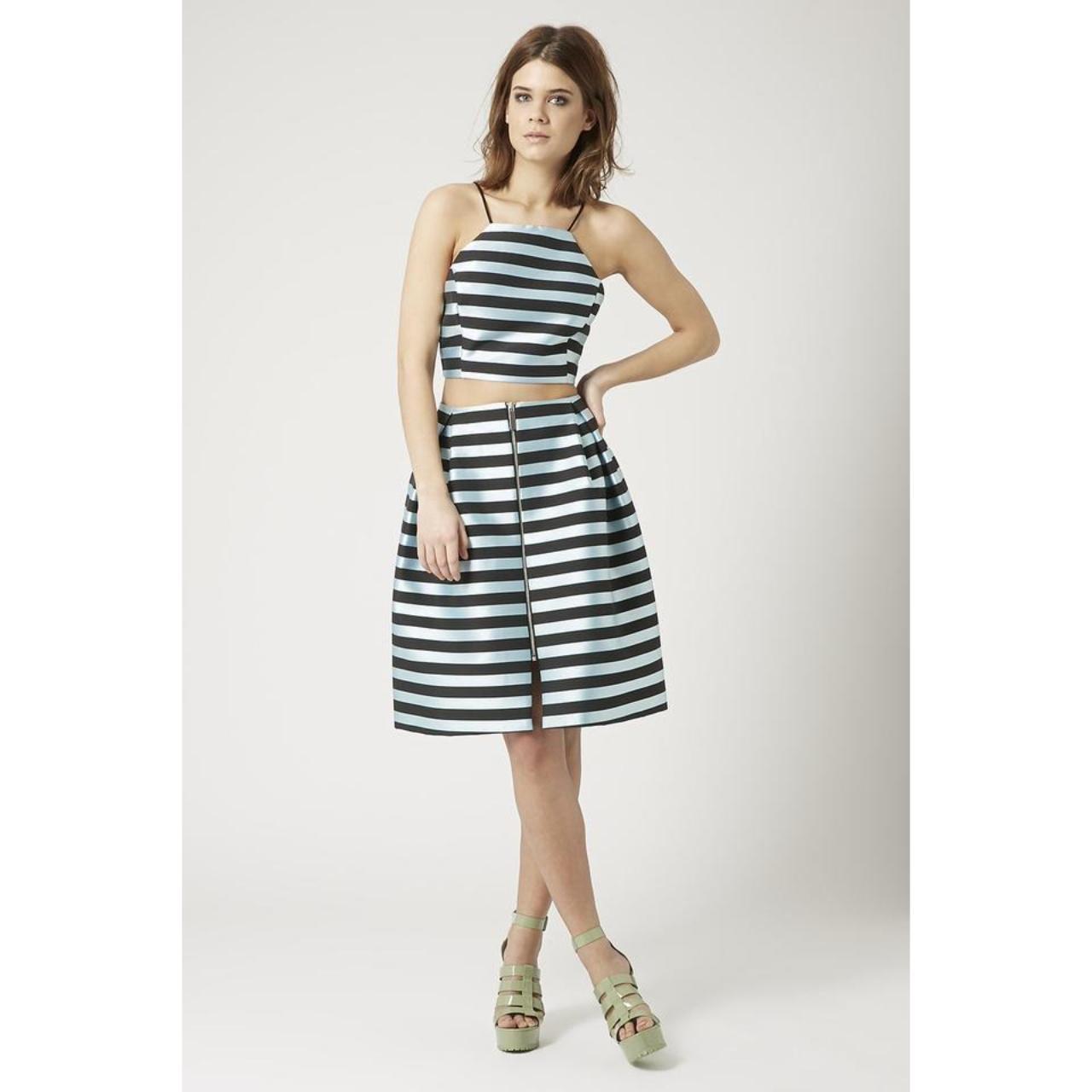 TOPSHOP Striped Satin Scuba Pleated Skirt,