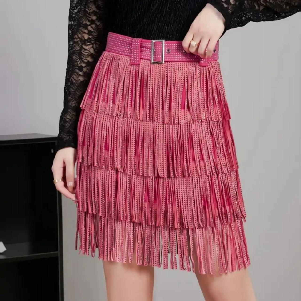 Western Pink Rhinestone Tassel Skirt, Western