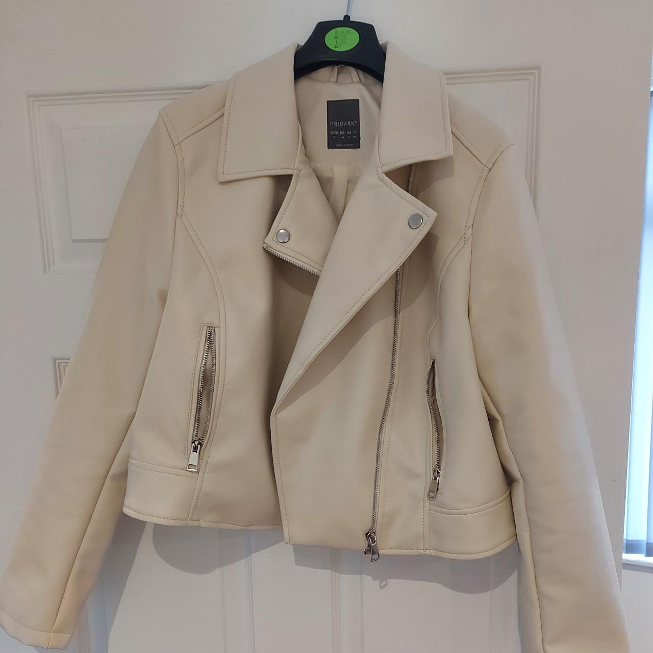 Primark white/cream faux leather jacket size 12,... - Depop