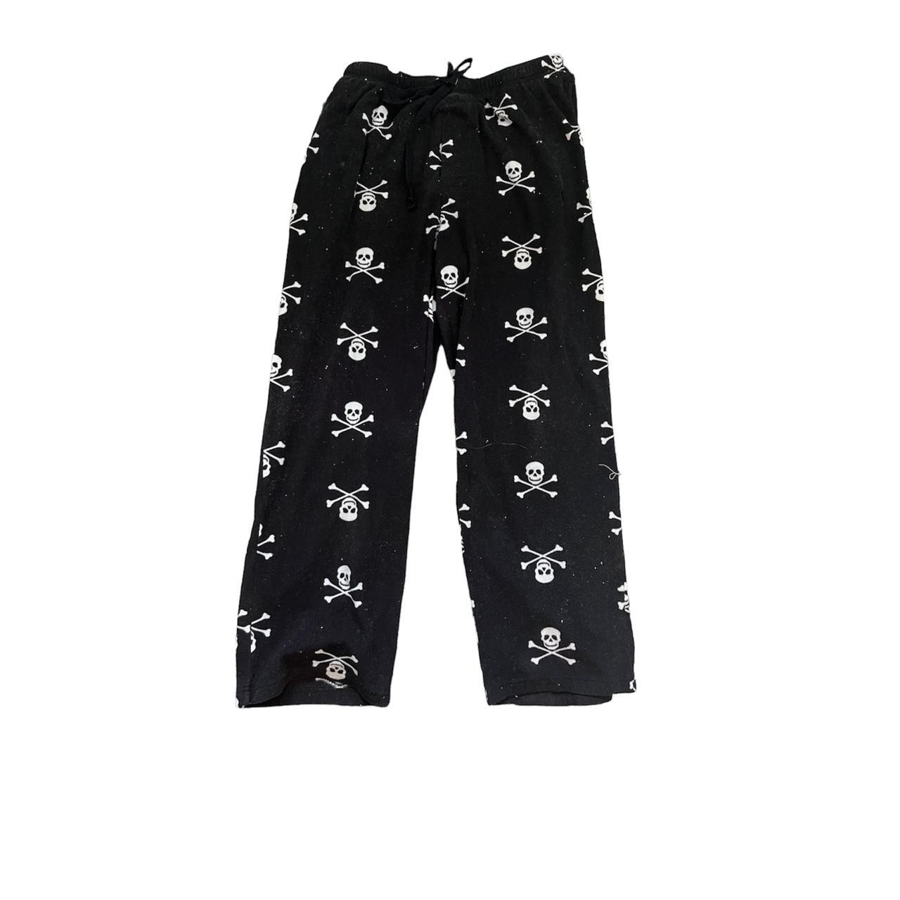 y2k grunge skull pajama pants size xl stretchy so... Depop